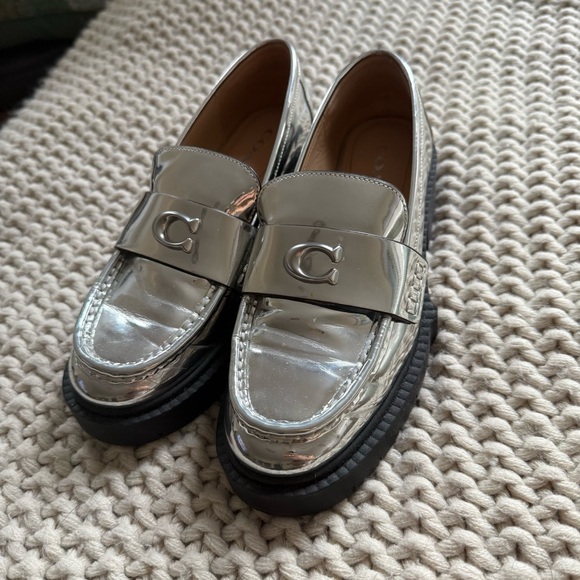 Coach Silver Metallic Loafers - Picture 1 of 11